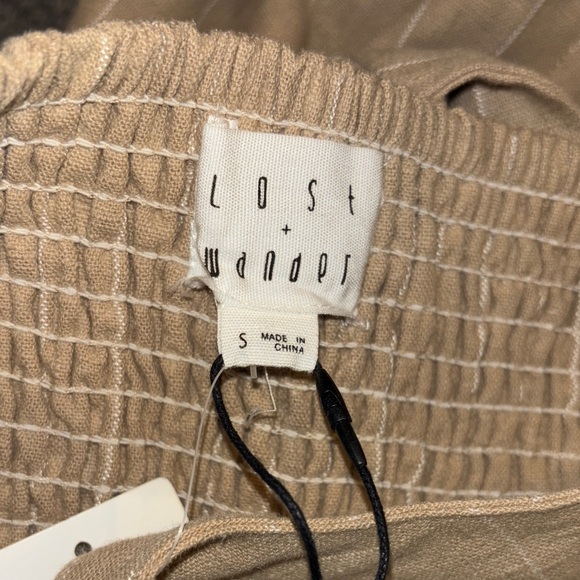 LOST & WANDER Chic tan/white striped Button-Down Halter Mini Dress size Small - Picture 13 of 13